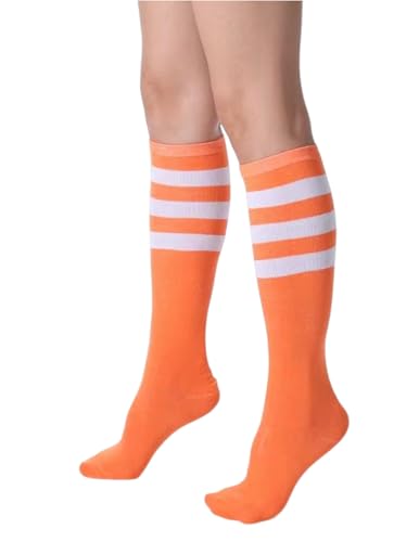 Athletic Knee High Socks - Orange & White Stripe - 1 Pair