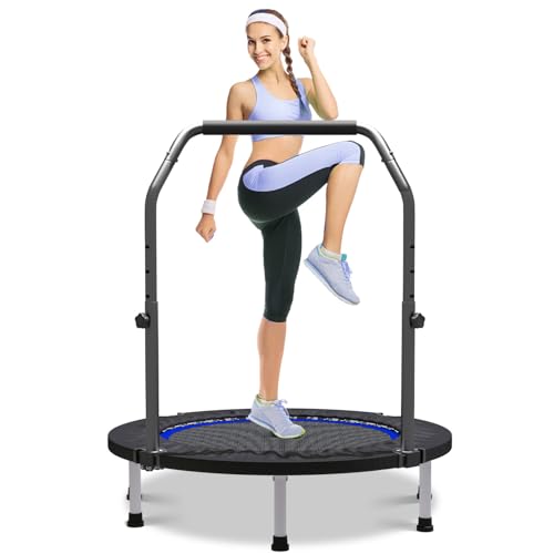 40" Mini Trampoline for Adults & Kids - Blue - Rebounder with Bar