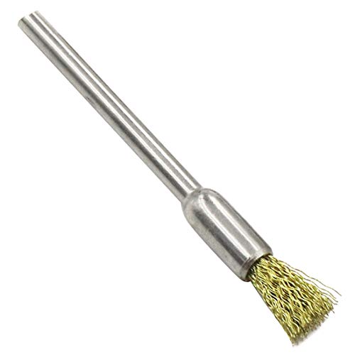 Brass Bristle Wire End Brush Pen Shape 1/8 Inch Shank Diameter (5mm end Brush) Pack of 10
