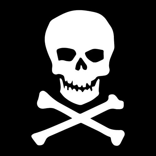 Skull & Crossbones Weatherproof Vinyl Decal - 5" White