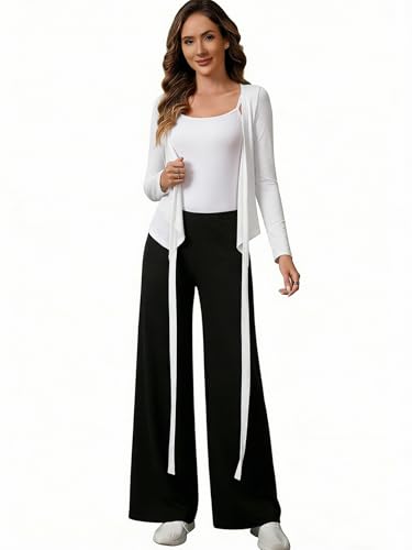 Pilates Wrap Top - V-Neck Tie Long Sleeve Shirt - Small/White