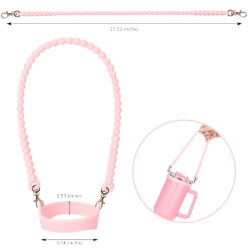 Water Bottle Handle - Soft Silicone Sling, Adjustable Strap - Pink