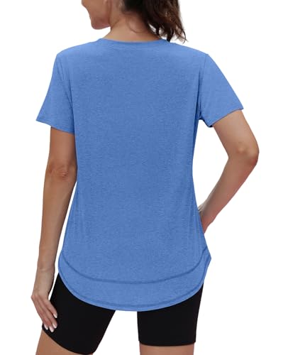 XIEERDUO Women's Sun Protection Workout Top Blue Large UPF 50+ Quick Dry S-3XL