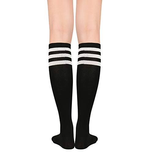 Knee High Striped Athletic Socks - Black & White - One Size
