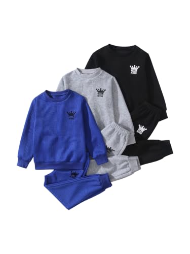 Jolyshlid Boys 6-Piece Knit Outfit Set Gray/Blue/Black 4-5T
