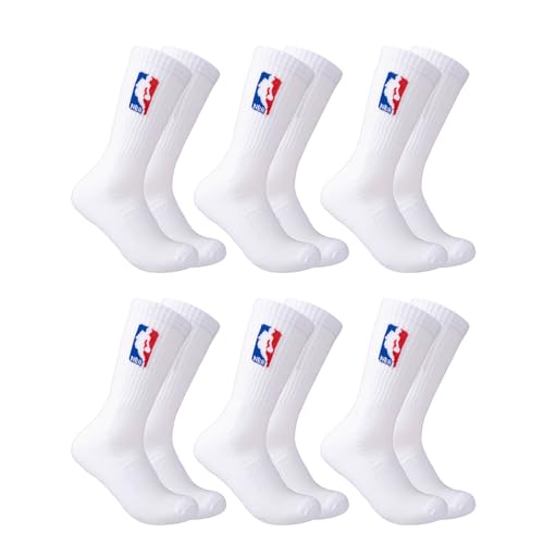 NBA Men's Cushioned Crew Socks - 6 Pack - White Red Blue