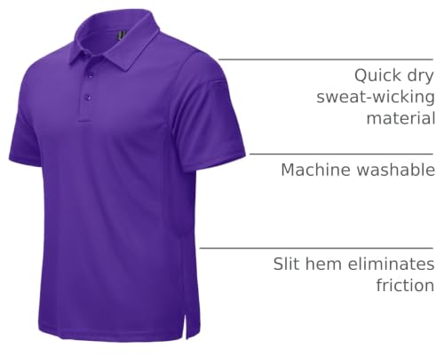 CRYSULLY Men's Short Sleeve Moisture-Wicking Golf Polo Shirt - Small Purple