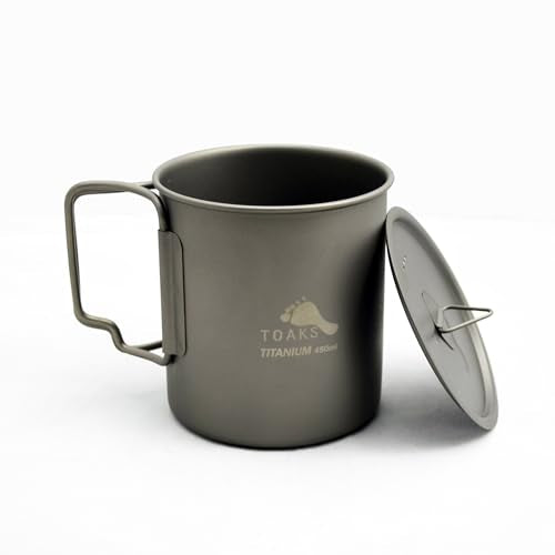 TOAKS Titanium 450ml Camping Coffee Cup with Lid - Ultralight, Durable, 0.5mm Walls