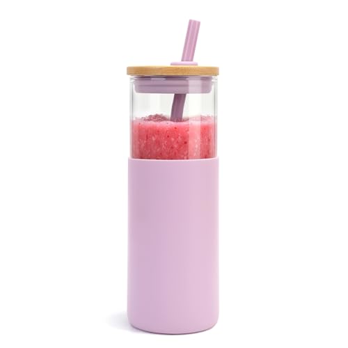 Light Purple 24 oz Glass Tumbler with Lids & Straws - Reusable Iced Coffee Cup