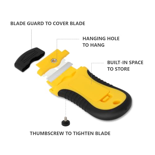 2PACK Locking Razor Blade Scraper with Safety Cap Glass Cooktop Scraper with Extra 10 Plastic Razor Blades and 10 Metal Blades for Glass Clean Paint and Old Label Decal Sticker Remover