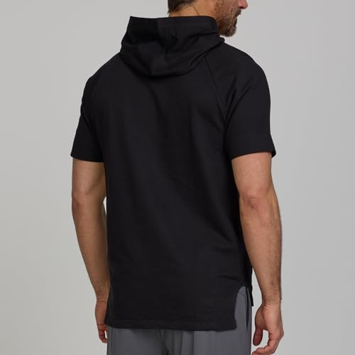 Men's Short Sleeve Hoodie - Breathable Athletic Pullover, Large Black