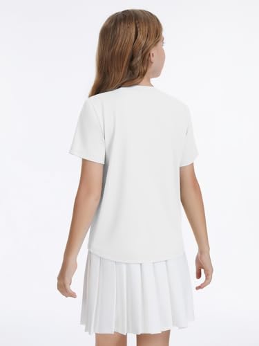 Girls Short Sleeve Athletic Shirt - Quick Dry Workout Top - White - 11-12 Years
