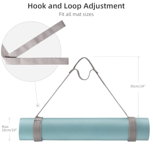 Adjustable Yoga Mat Strap with Hook and Loop Closure - Grey