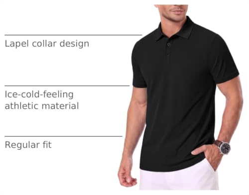 PEGENO Mens Short Sleeve Golf Polo Shirt XX-Large Black Moisture-Wicking Athletic Casual