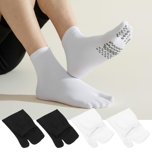 4 Pairs Japanese Tabi Socks with Anti-Slip Dots - Black & White