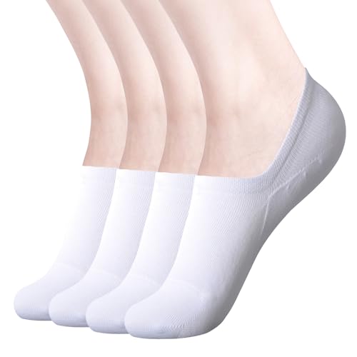 DIBAOLONG Women's No Show Non-Slip Flat Boat Line Low Cut Socks 8-10 / 4 Pair - White