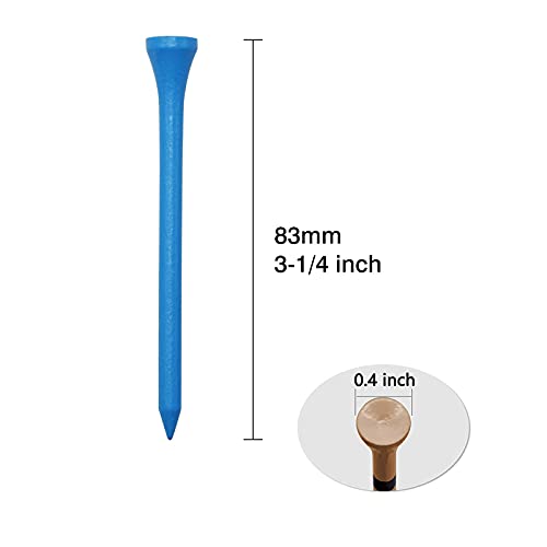 Durable Bamboo Golf Tees - 100 Pack, 3-1/4" Long, Blue