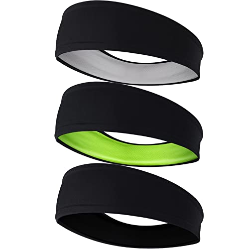 Men's Sweat-Wicking Sport Headbands - Non-Slip, Breathable - Black, Gray & Fluorescent Yellow