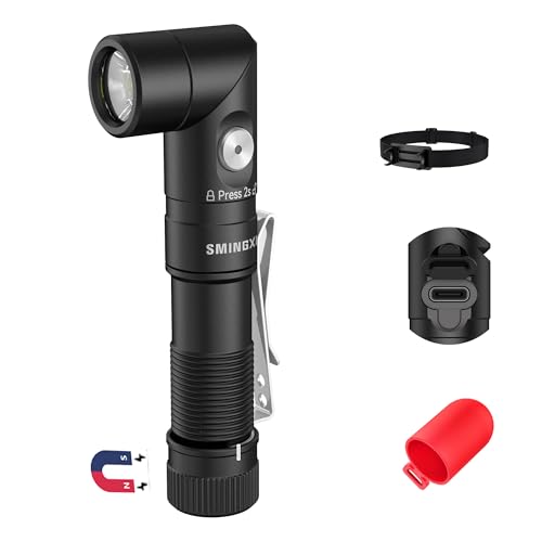 T5 1400 Lumens Rechargeable LED Flashlight, 90 Degree Adjustable Head, EDC Tactical Flashlight,Magnetic AA Pocket Work Light with Red Diffuser & Clip for Camping, Hiking, Emergency