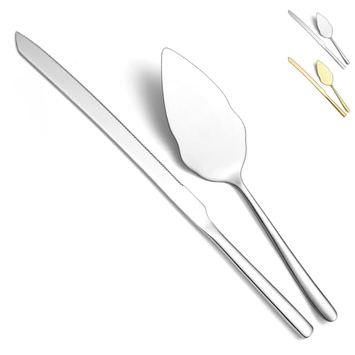 Silver Wedding Cake Knife and Server Set - Stainless Steel 2 Piece