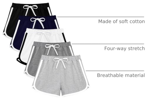 Resinta Toddler Girls Athletic Shorts 12-14 Years Cotton Running Shorts - Black/Gray/Beige