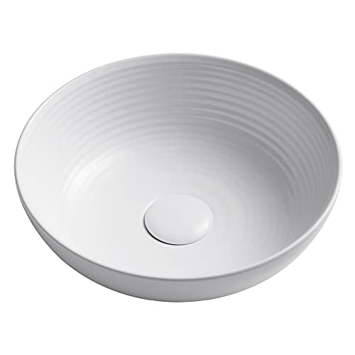 KRAUS Viva™ Round White Porcelain Ceramic Vessel Bathroom Sink, 13 in. D x 4 3/8 in. H, KCV-204GWH