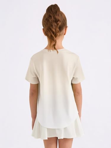 Girls Gradient Athletic Shirt - Short Sleeve Quick Dry Tee, Beige, 7-8 Years