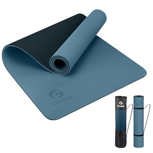 Eco-Friendly Non-Slip Yoga Mat with Carry Strap - Grey Blue/Black, 72" x 24"