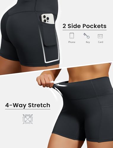 High Waisted Biker Shorts for Women - Tummy Control, Dark Grey, Medium