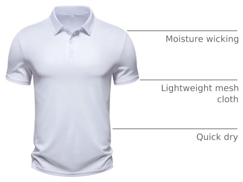 Men's Golf Polo Shirt - Moisture Wicking, Quick Dry - Medium/White