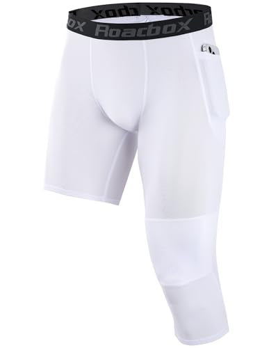 Men's One Leg Compression Pants - 3/4 Athletic Tights with Pockets - Large Left Single Pack - White