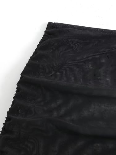 Women's Mesh Sheer Drawstring Summer Bikini Cover Up Skirt - Small Black