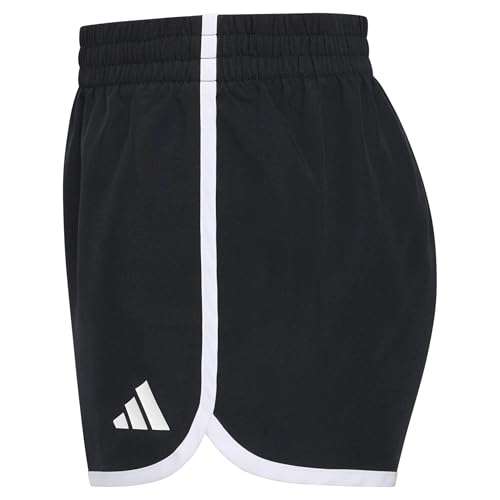 Girls Woven Pacer Shorts - Elastic Waistband, Black/White Stripe, Medium
