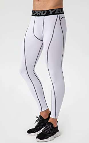 Men's Compression Pants - Workout Tights for Sports - Large/White