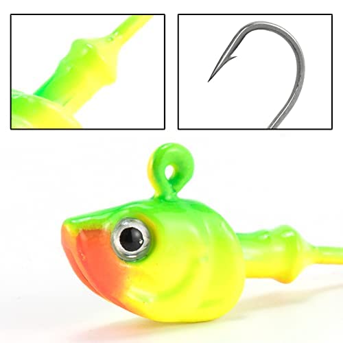 Dr.Fish 1oz Swimbait Jig Heads Firetiger – 3D Eyes, High Carbon Steel Hooks, Saltwater Surf Lures (10 Pack)
