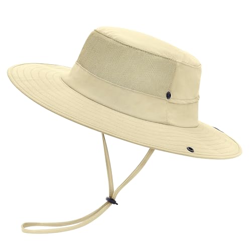 EINSKEY Sun Bucket Hat for Men & Women, UPF 50+ Wide Brim with Ponytail Hole - Khaki 01