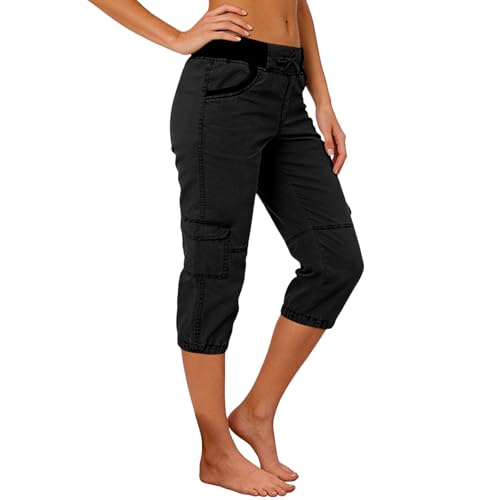 Quick Dry Cargo Capris for Women with Pockets - X-Large Black