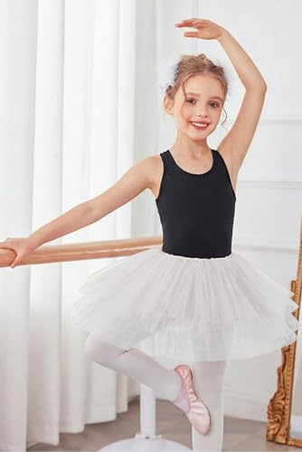 Ballet Leotard for Girls - Sleeveless Tank Bodysuit, 8-9 Years, Black