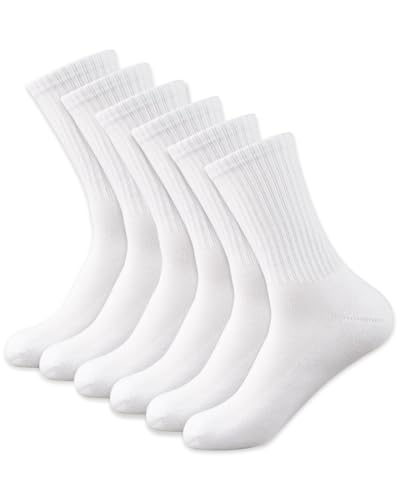Pure Look Men's Crew Socks 6 Pairs White Athletic Cushioned Support 9-11