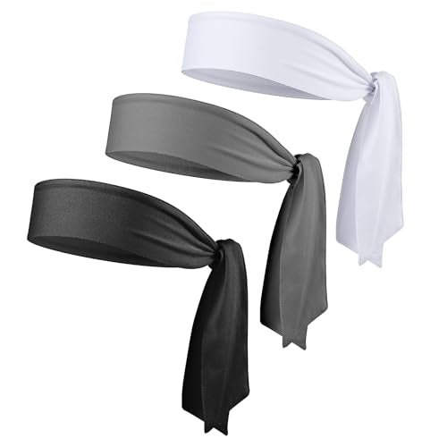 Adjustable Sports Headbands - 3-Pack Sweat Wicking - Black, White, Dark Gray
