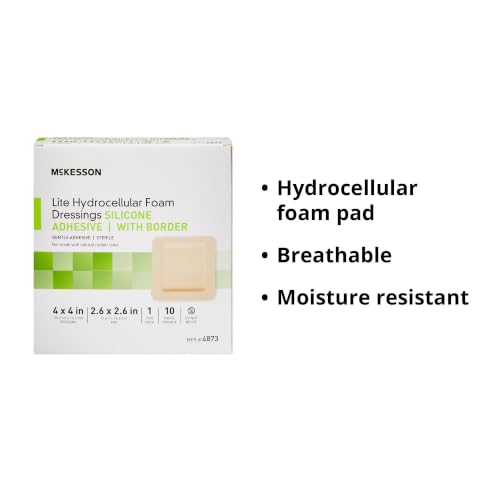 McKesson Lite Hydrocellular Foam Dressings, Border, 4 x 4 in, 10 Pack