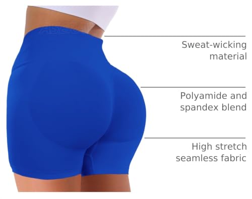 Seamless Gym Workout Shorts for Women - Scrunch Butt Lifting, Tummy Control, 4.5" - Small Electric Blue