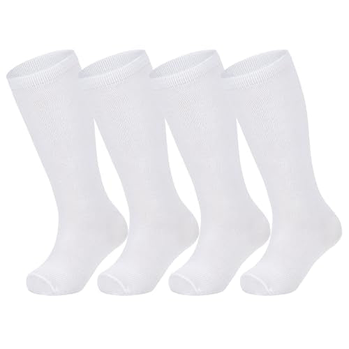 Kids Knee High Baseball Socks - 2 Pairs, 3-6 Years, White