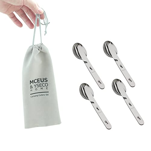 MCEUS 4-Pack 4-in-1 Camping Utensils Set Portable Stainless Steel Flatware for Travel & Outdoor Activities