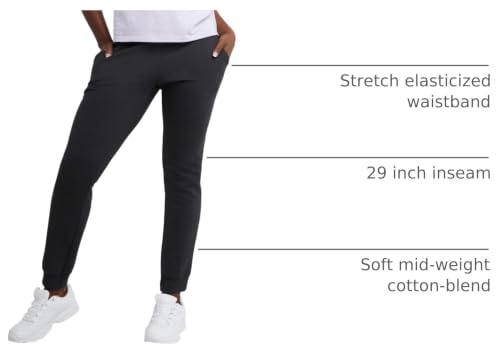 Hanes EcoSmart Open-Bottom Fleece Sweatpants, 29" Inseam, XL Ebony – Pocketless Lounge Joggers