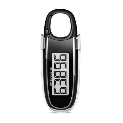 3D Pedometer Step Counter with Clip & Carabiner - Black