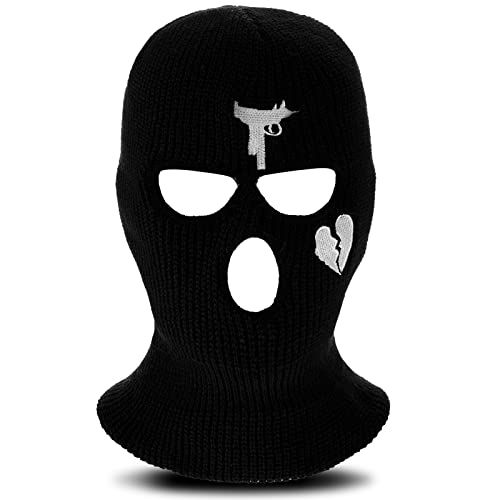 3-Hole Knitted Ski Mask - Windproof Balaclava Full Face Cover - Black