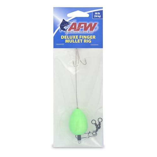 80 lb Finger Mullet Surf Fishing Rig - Green Pear Float & Wire Leader