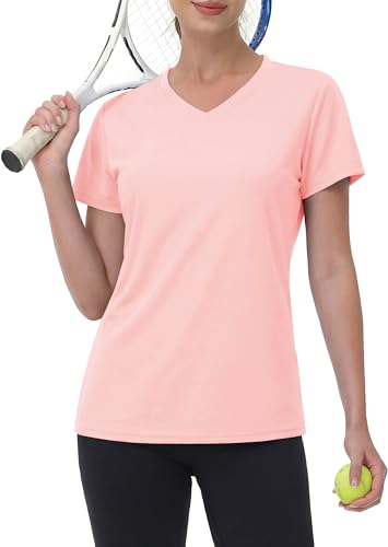 Women's UPF 50+ Short Sleeve Workout Top - Quick Dry V-Neck Gym Tee