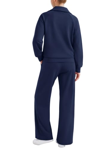 Casly Lamiit Women's 2-Piece Zip Sweatsuit Lounge Set Medium Navy Blue